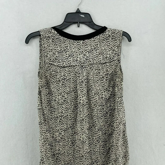 H&M Tank Top Women Sz 2 Cream Beige Black Dots Print V-Neck Piping Long Back Hem - Picture 5 of 11